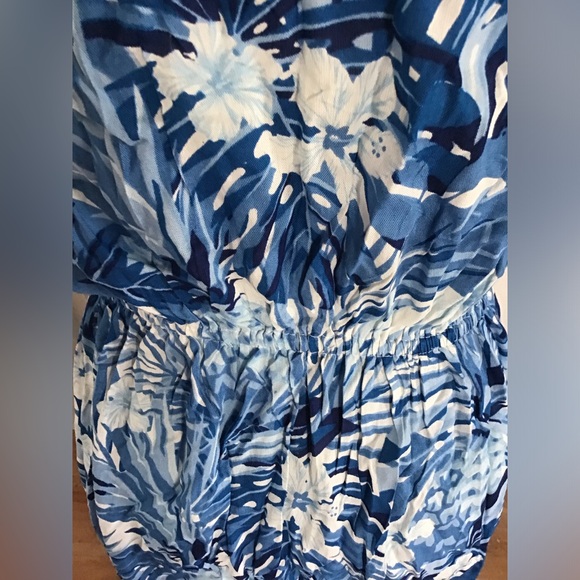 America & Beyond Elegant Long Dress 100% Viscose Blue and White with Lace Size S - Picture 7 of 9